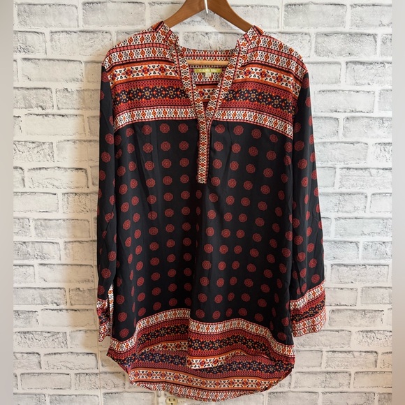 Women’s Gianni Bini Crazy in Love black boho tunic blouse top Large - Picture 1 of 4